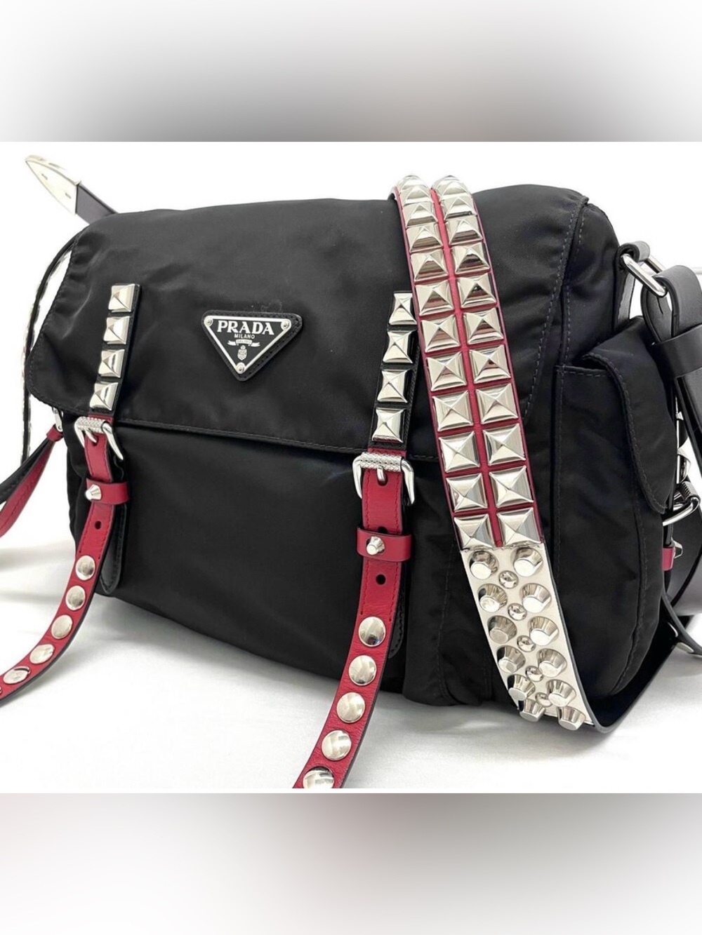 Prada Studded Tessuto Messenger Bag – Black - Picture 5 of 13